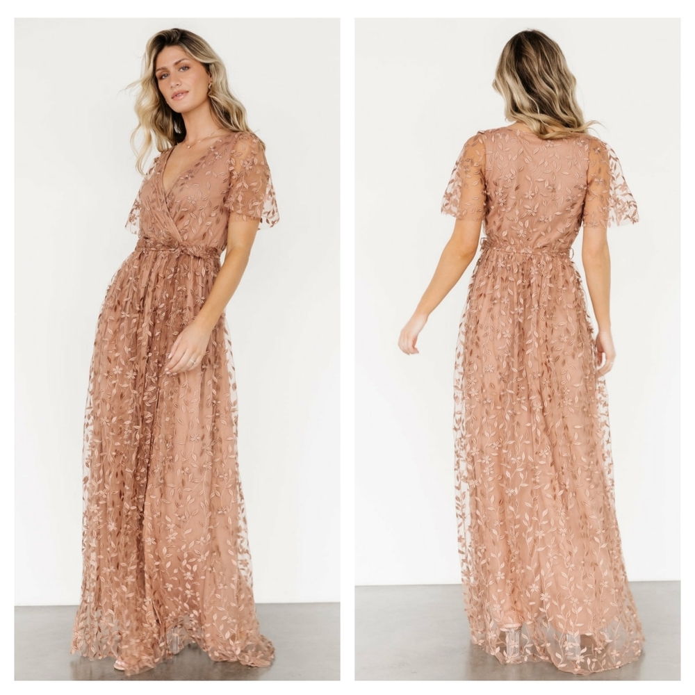 Baltic Born Rose Gold Marseille Embroidered Maxi Dress